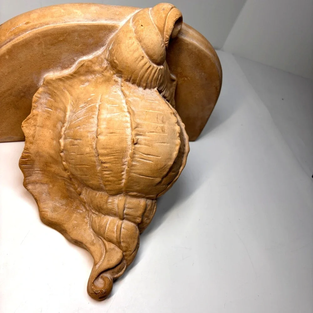 Vintage Plaster Conch Shell Wall Sconce Shelf Bracket Coastal Decor Accent, 12